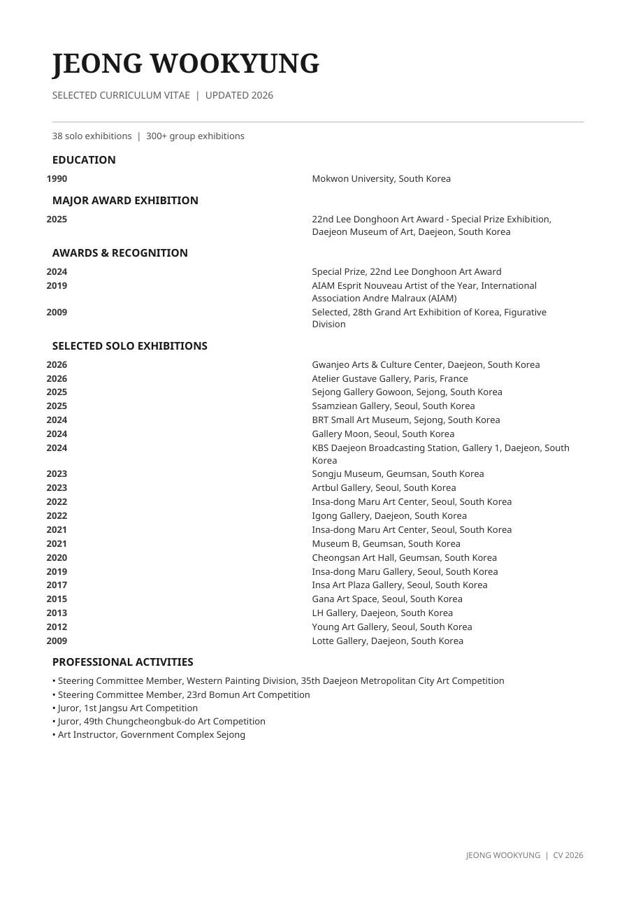 Jeong Wookyung Selected CV 2026