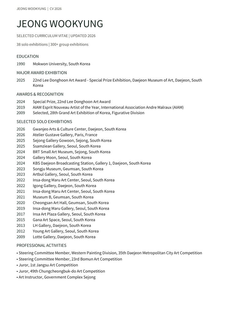 Jeong Wookyung Selected CV 2026