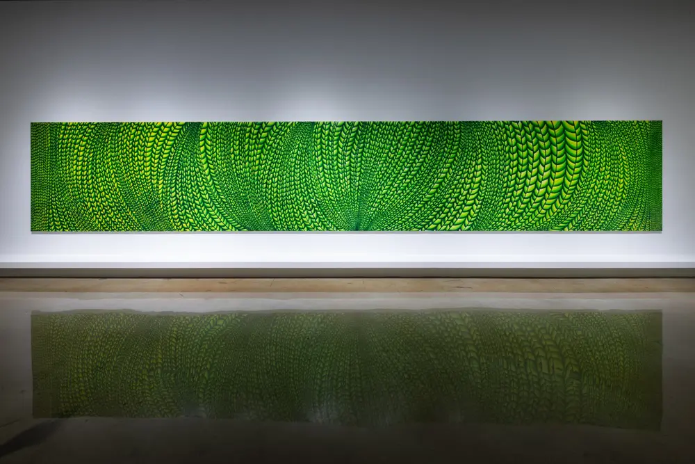 Large green panoramic painting by Jeong Wookyung