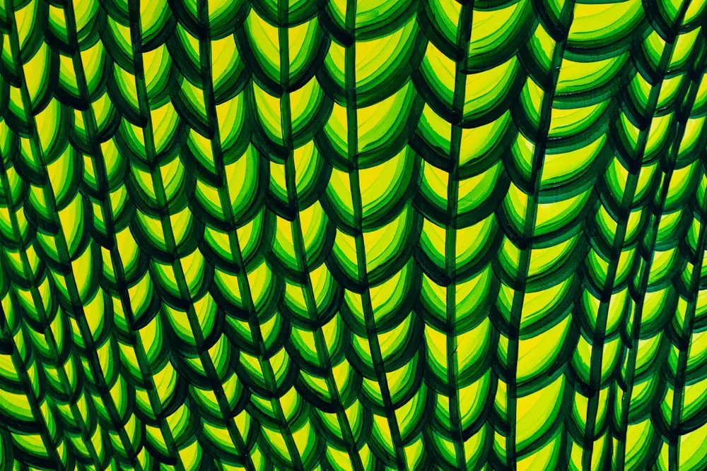 Green knitted-pattern painting detail