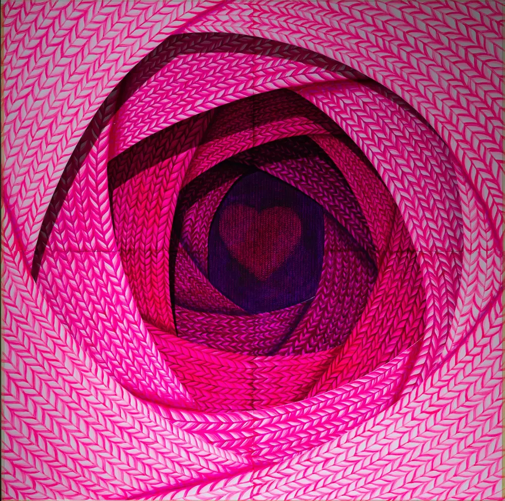 Pink installation detail with heart motif