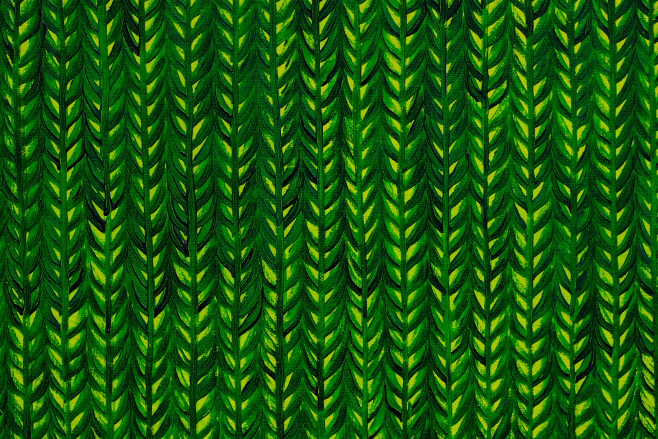 Detail of green knitting-style painting by Jeong Wookyung
